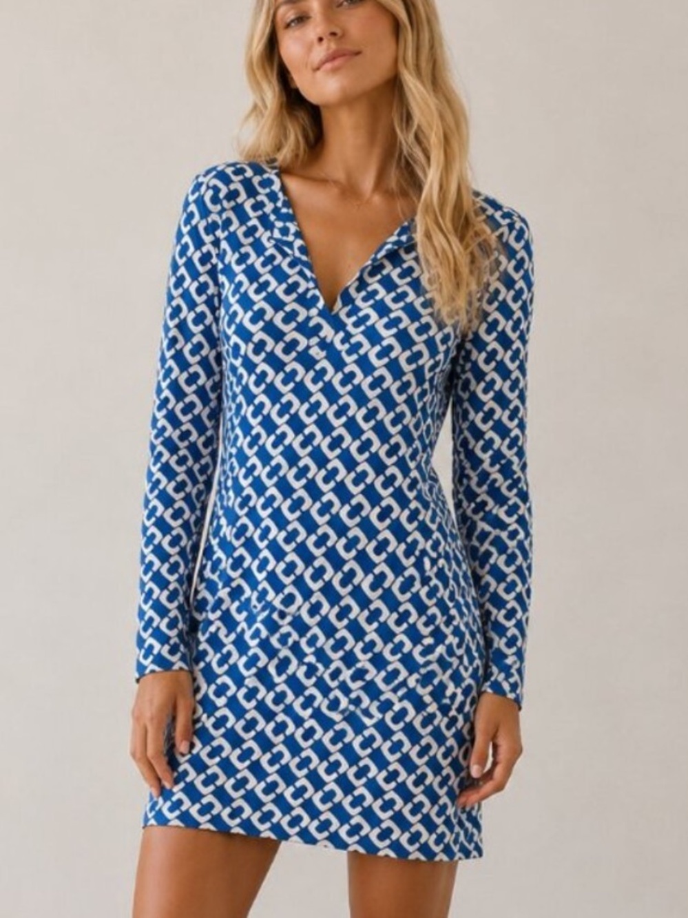 Diane Von Furstenberg Chainlink Reina Silk Shift Long Sleeve Dress 54781